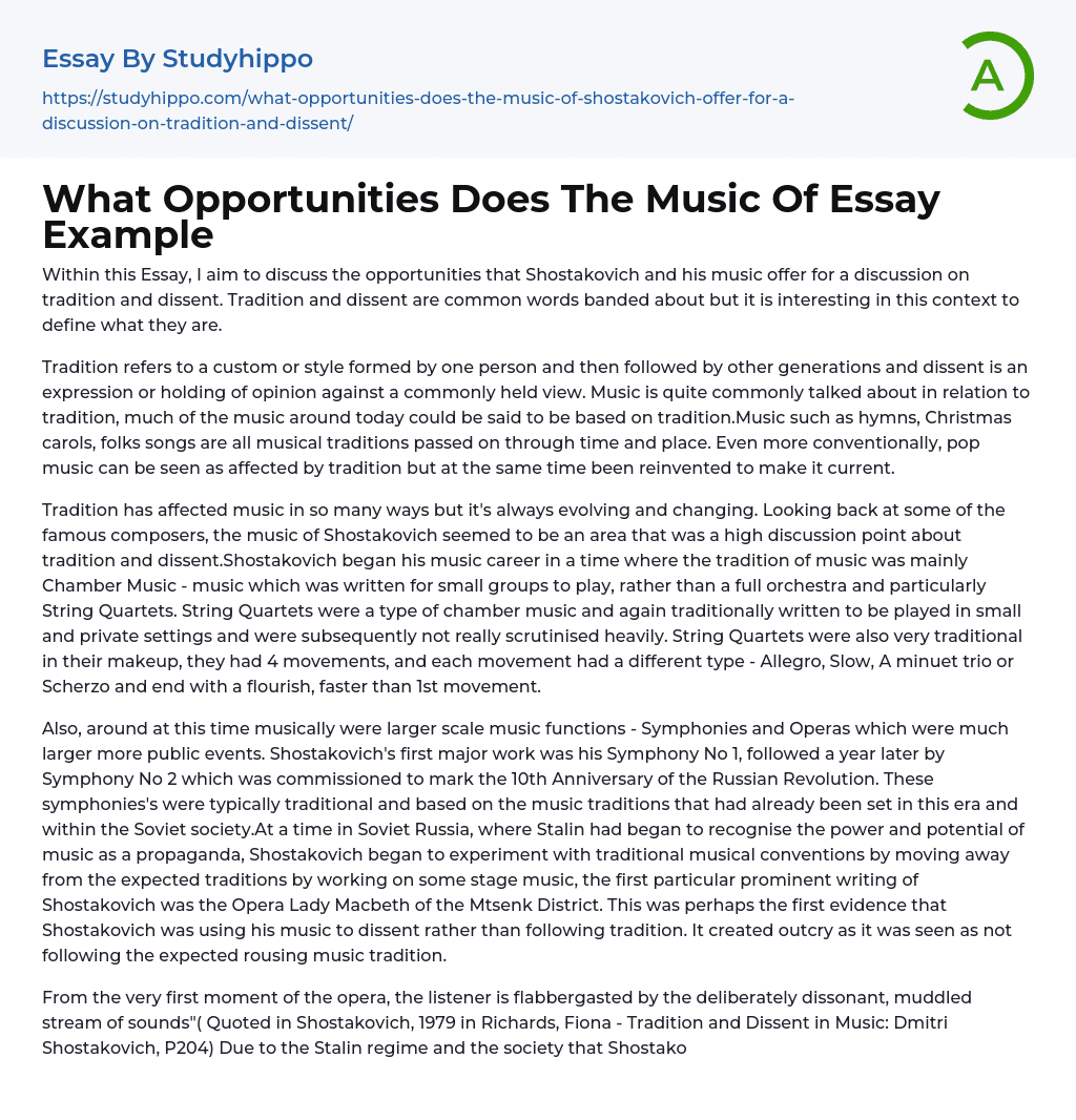 What Opportunities Does The Music Of Essay Example