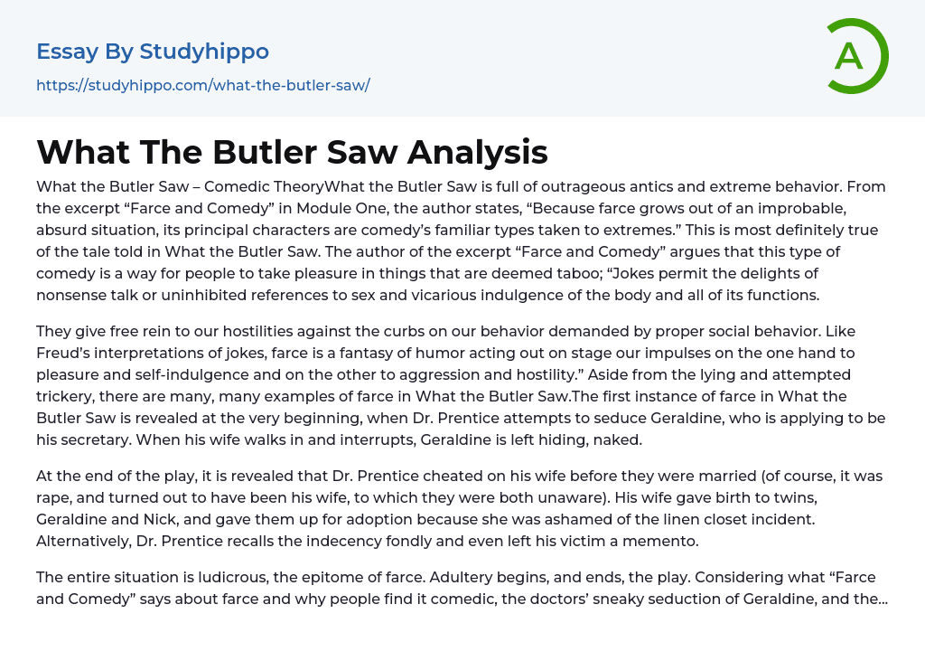 What The Butler Saw Analysis Essay Example