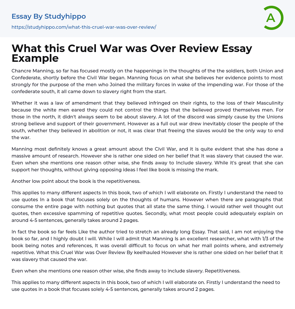 What this Cruel War was Over Review Essay Example