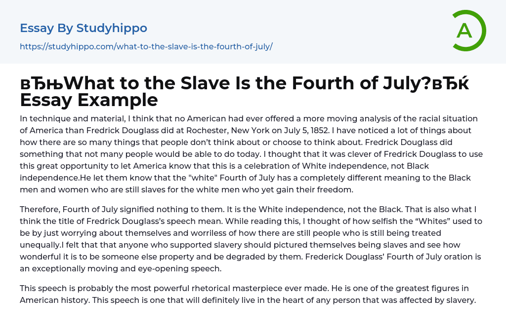 “What to the Slave Is the Fourth of July”? Essay Example