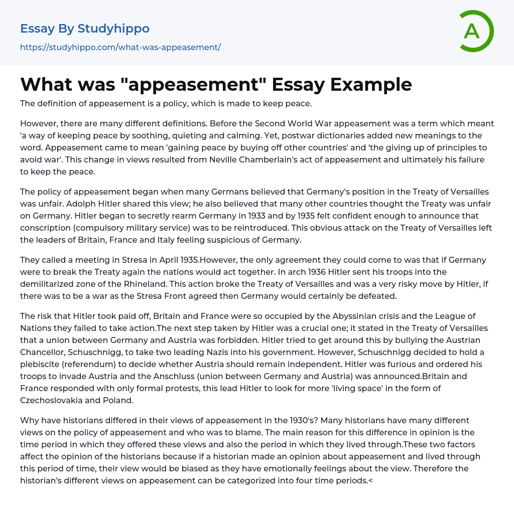 What was “appeasement” Essay Example