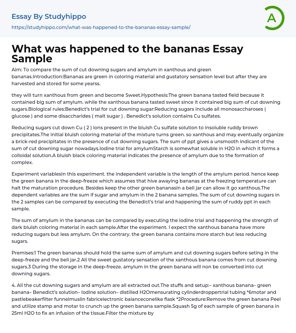 What was happened to the bananas Essay Sample