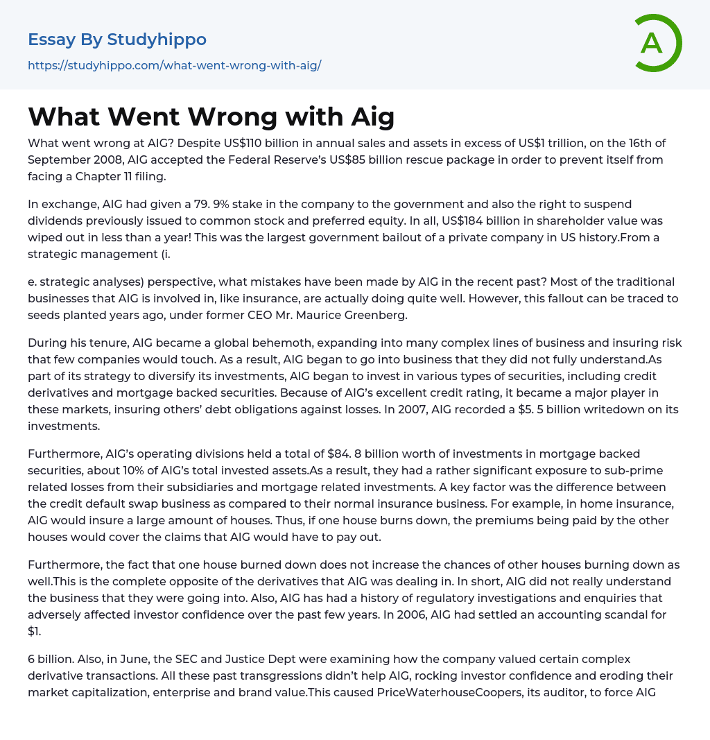 What Went Wrong with Aig Essay Example