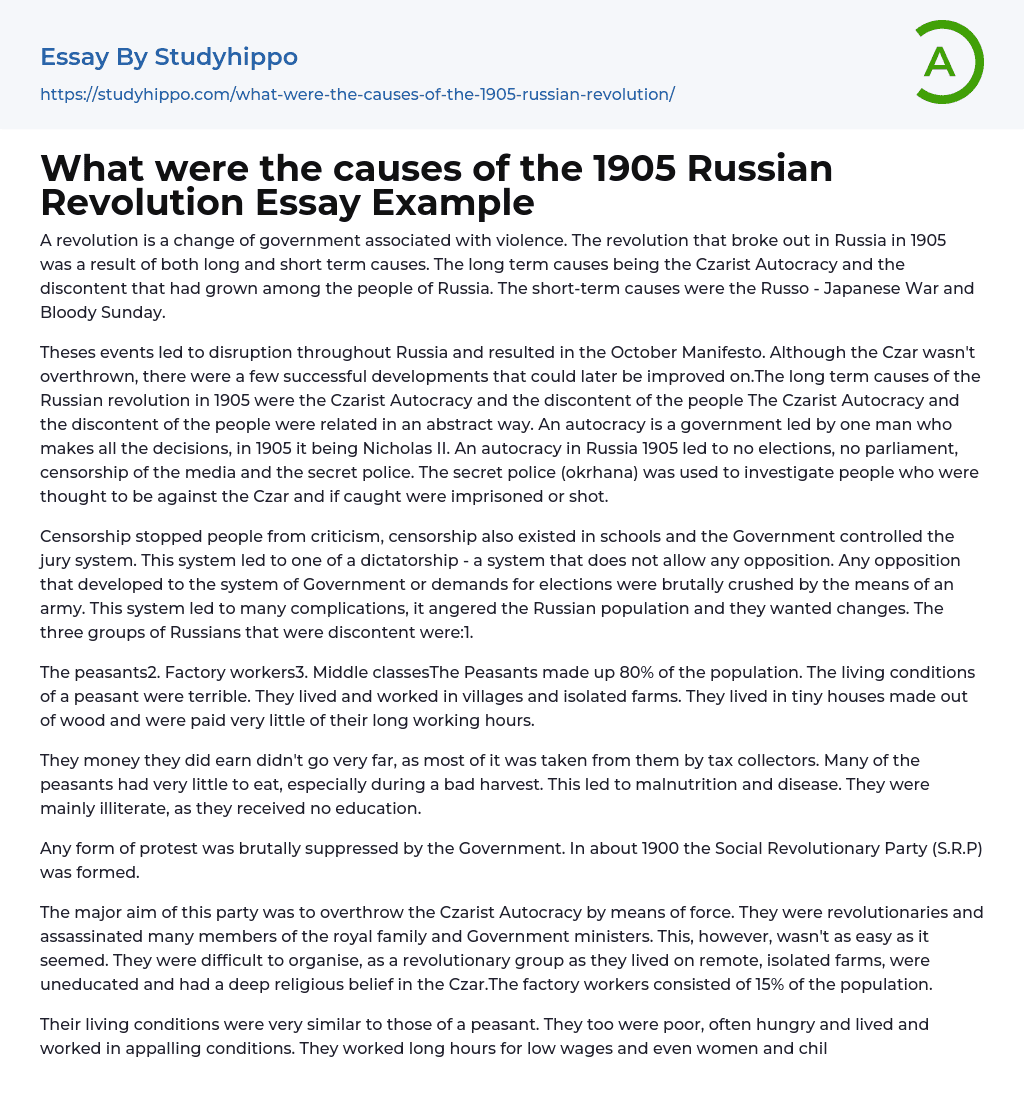 russian revolution causes essay