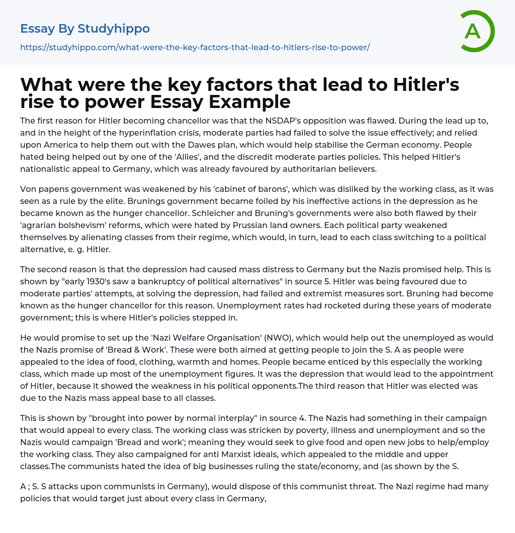 hitler's rise to power essay questions
