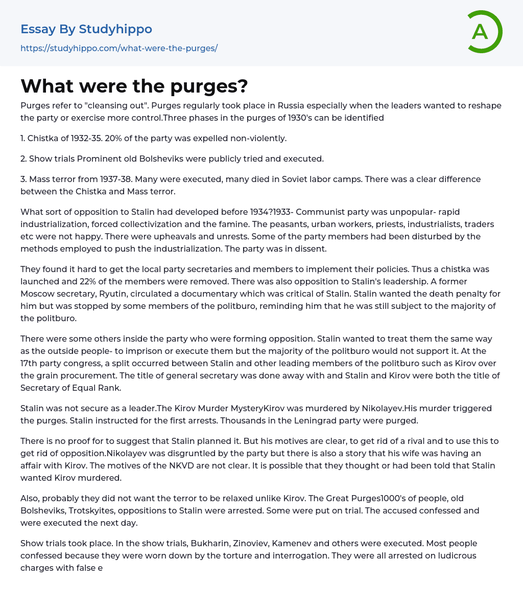What were the purges? Essay Example