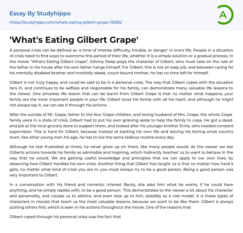 What’s Eating Gilbert Grape’ Essay Example