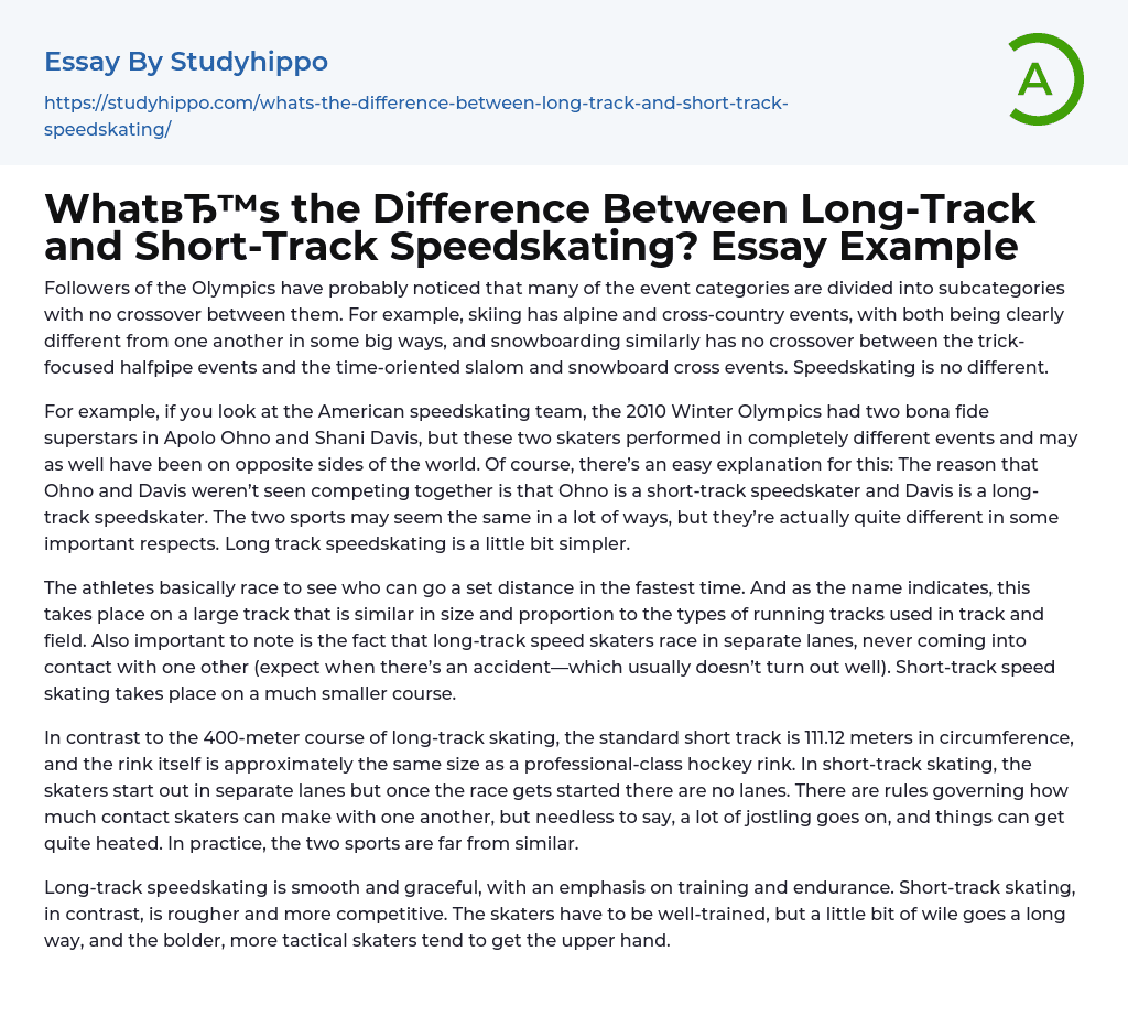 What’s the Difference Between Long-Track and Short-Track Speedskating? Essay Example