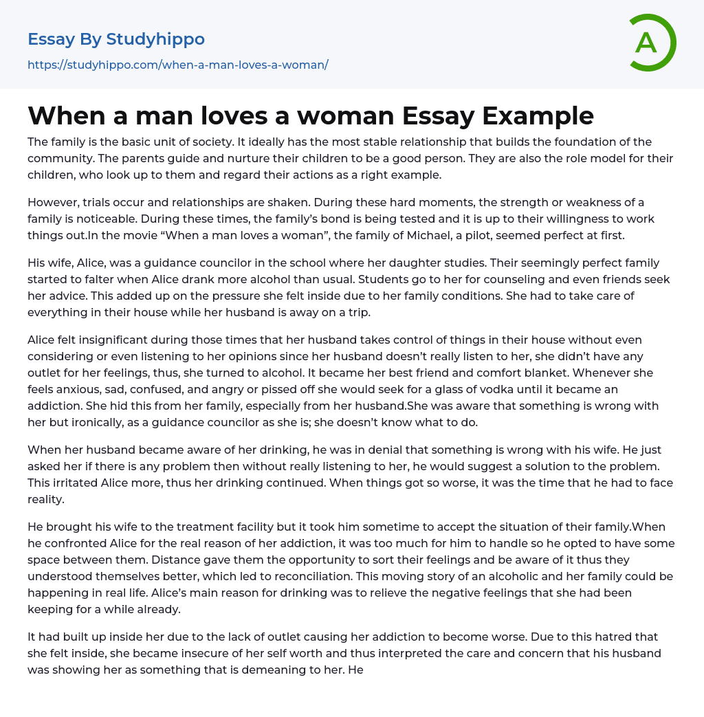 When a man loves a woman Essay Example