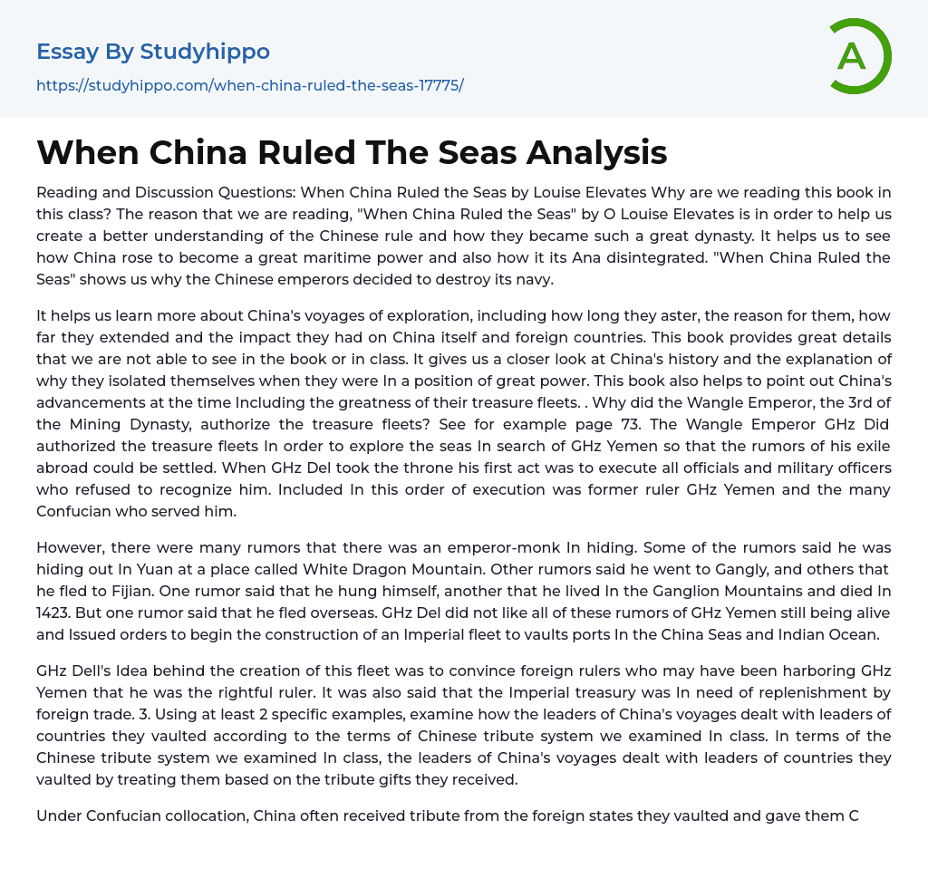 When China Ruled The Seas Analysis Essay Example