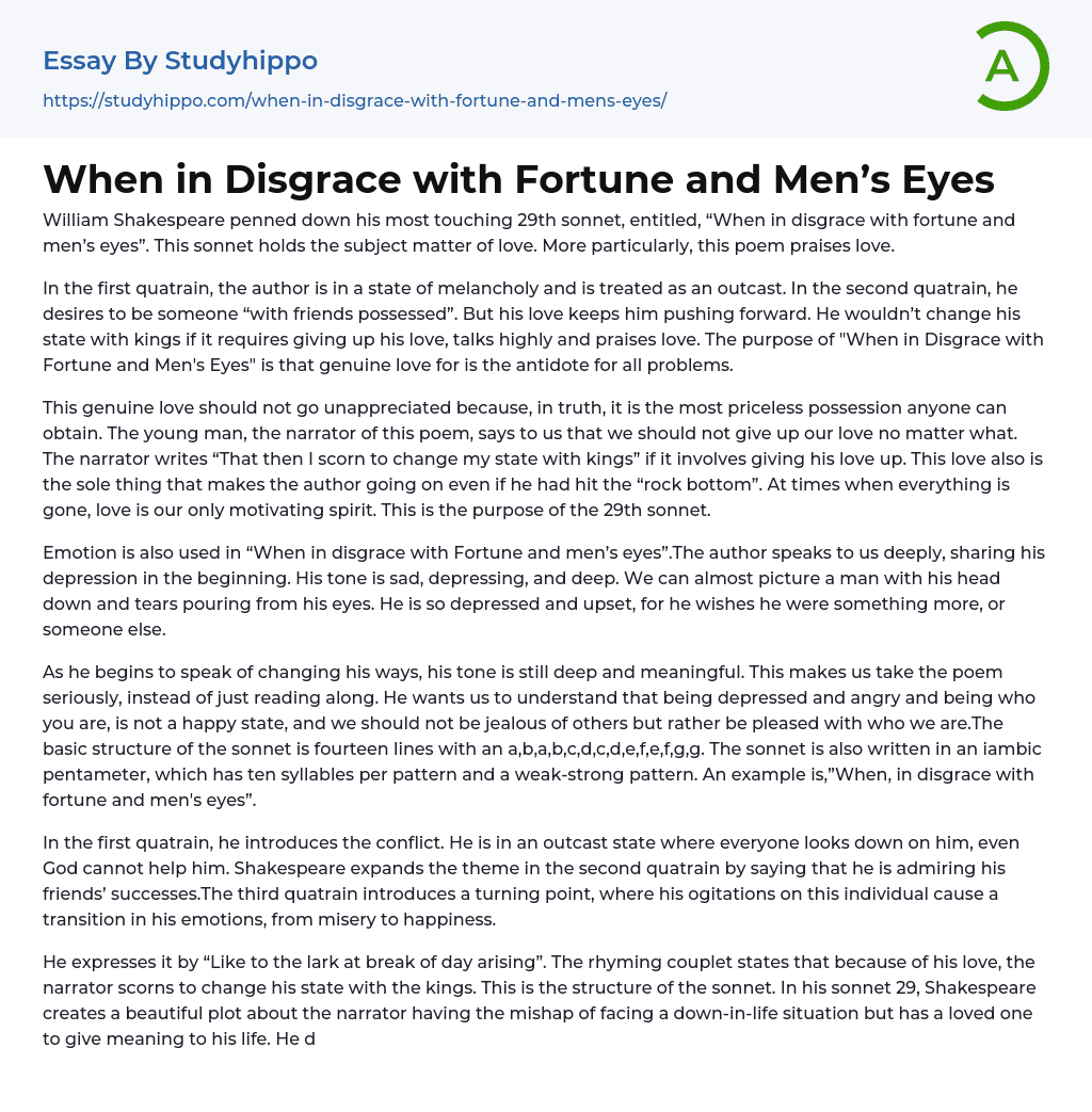When in Disgrace with Fortune and Men’s Eyes Essay Example
