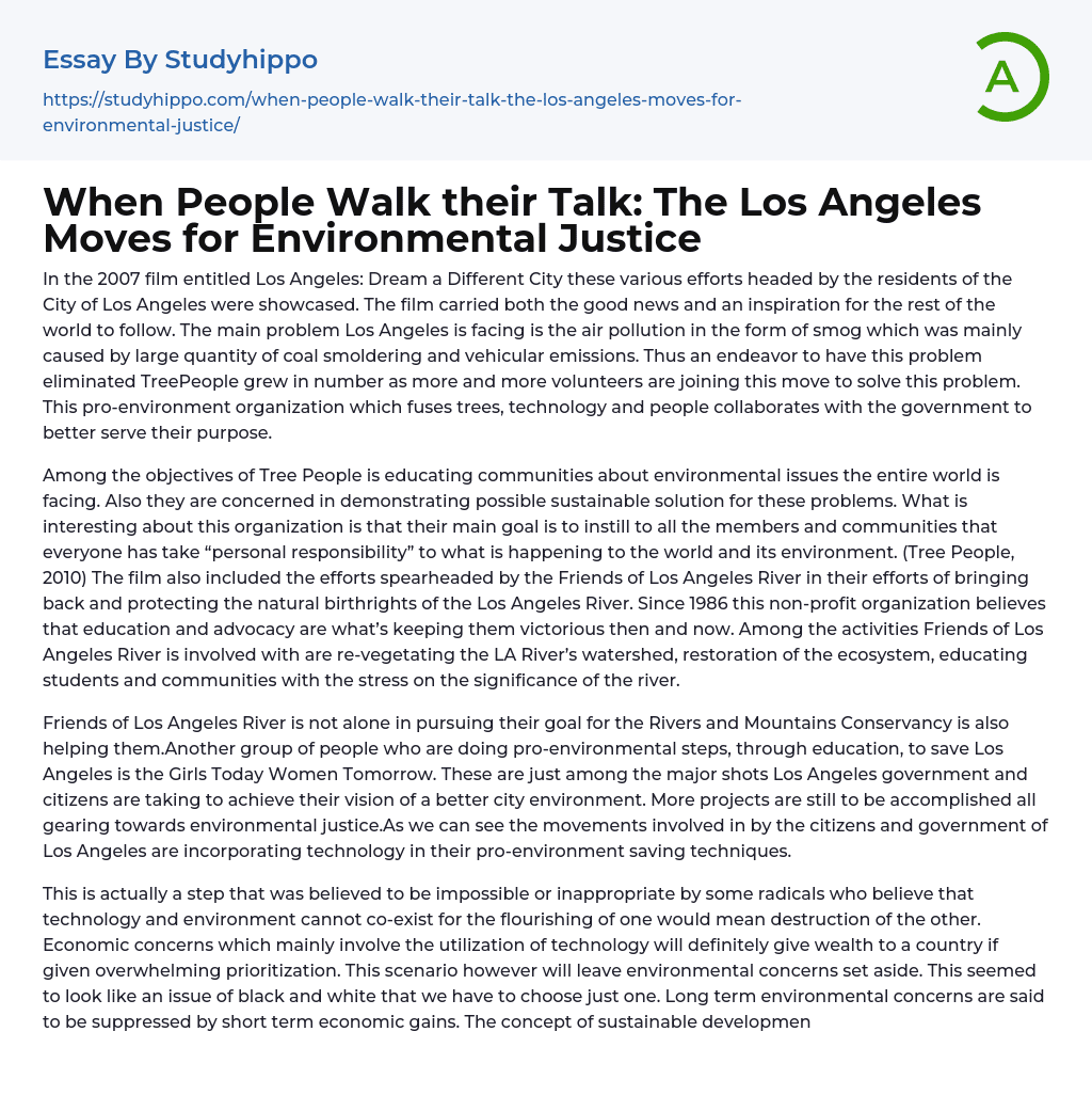 When People Walk their Talk: The Los Angeles Moves for Environmental Justice Essay Example