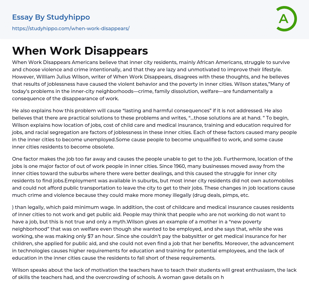 When Work Disappears Essay Example