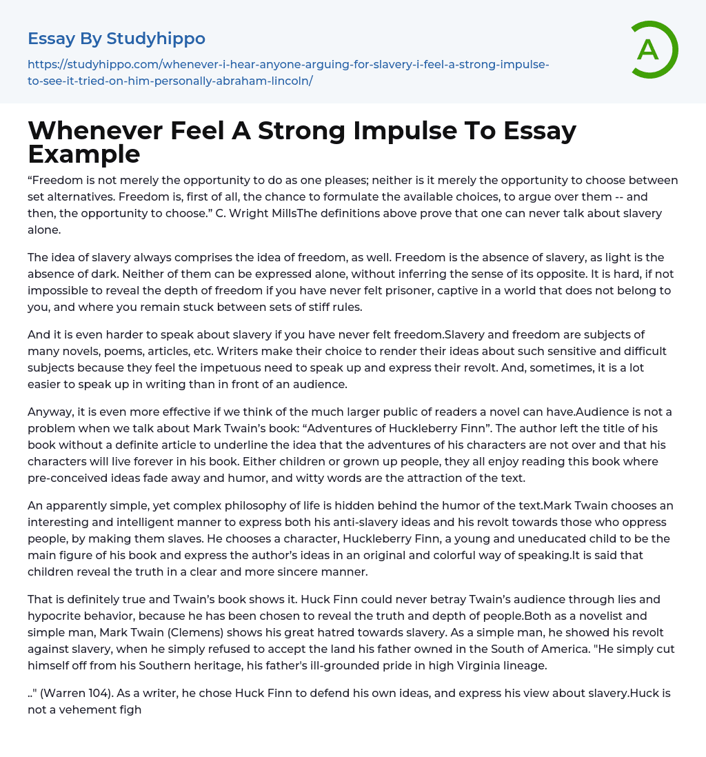 Whenever Feel A Strong Impulse To Essay Example