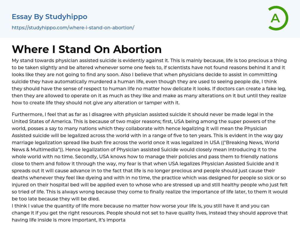 Where I Stand On Abortion Essay Example