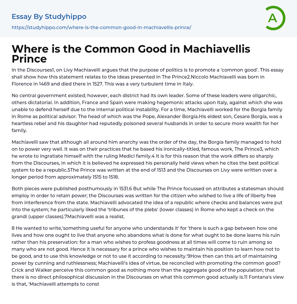 machiavelli prince essay