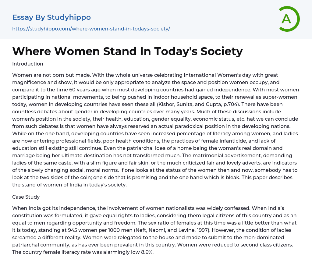 Where Women Stand In Today’s Society Essay Example