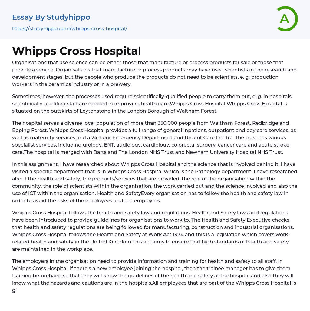 Whipps Cross Hospital Essay Example