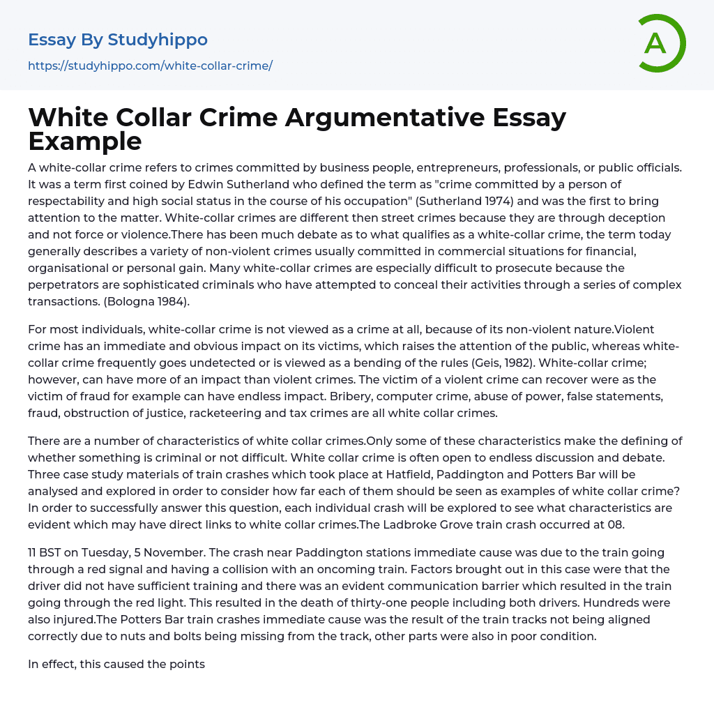 research paper on white collar crime