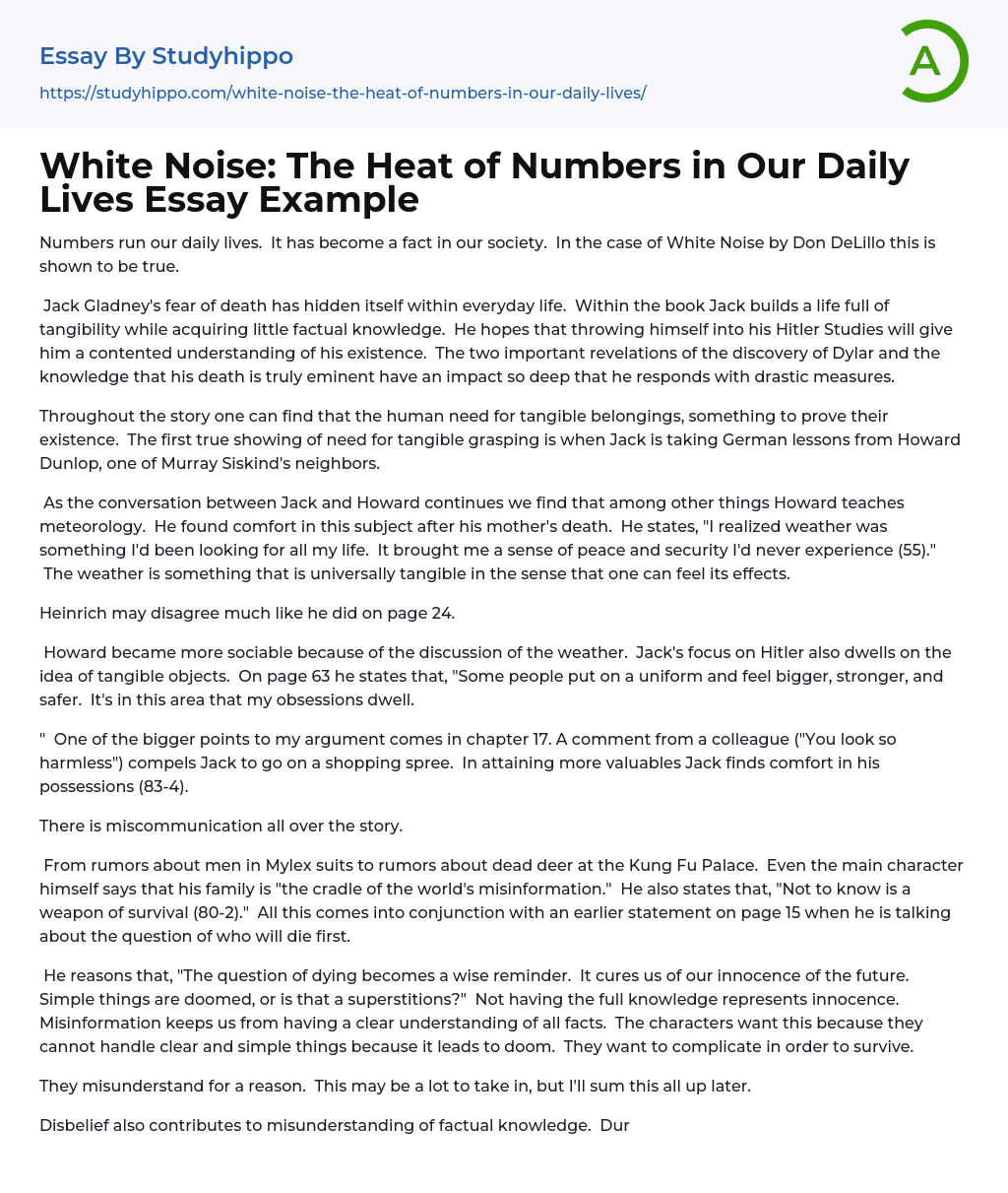 White Noise: The Heat of Numbers in Our Daily Lives Essay Example