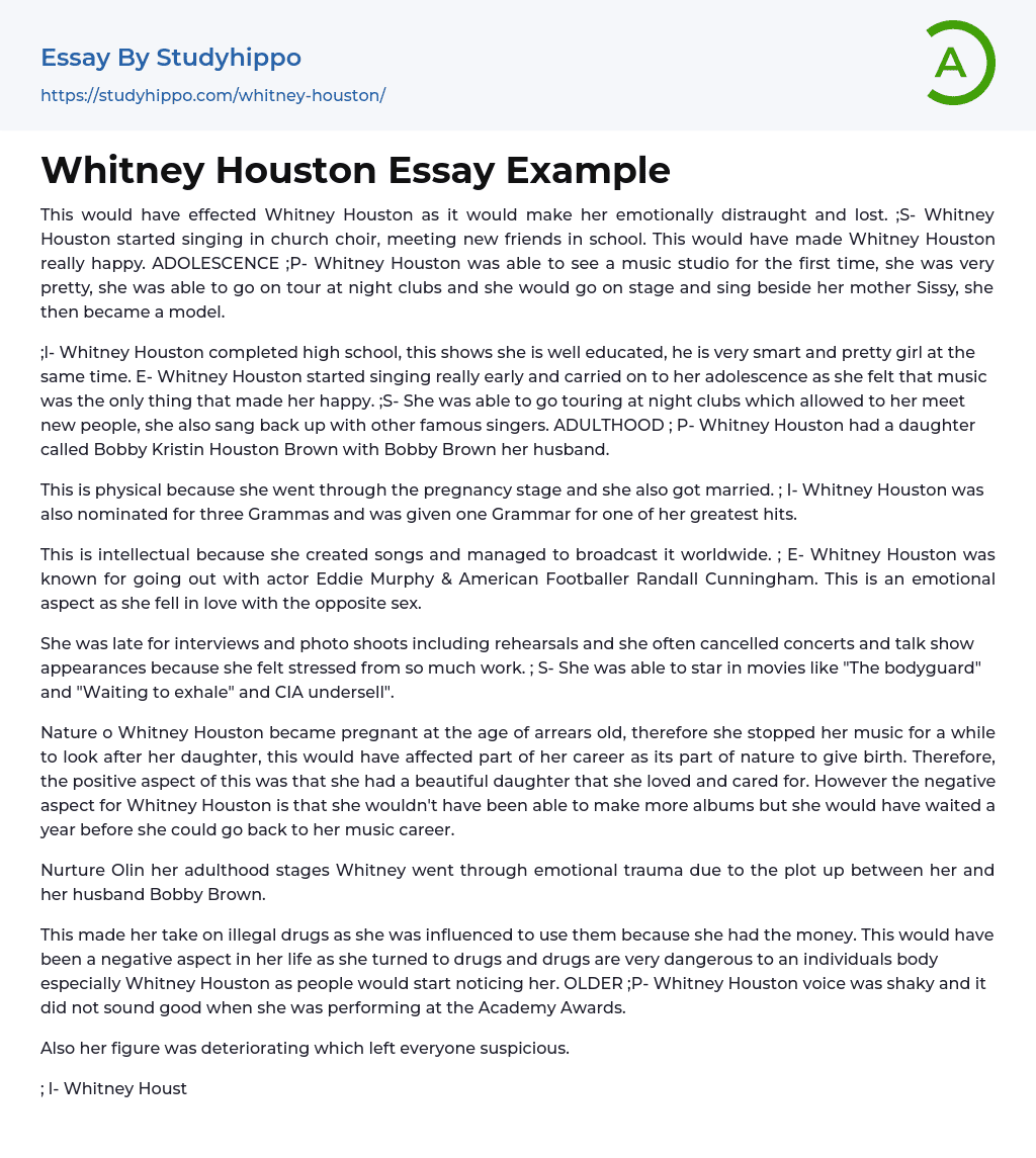 Whitney Houston Essay Example