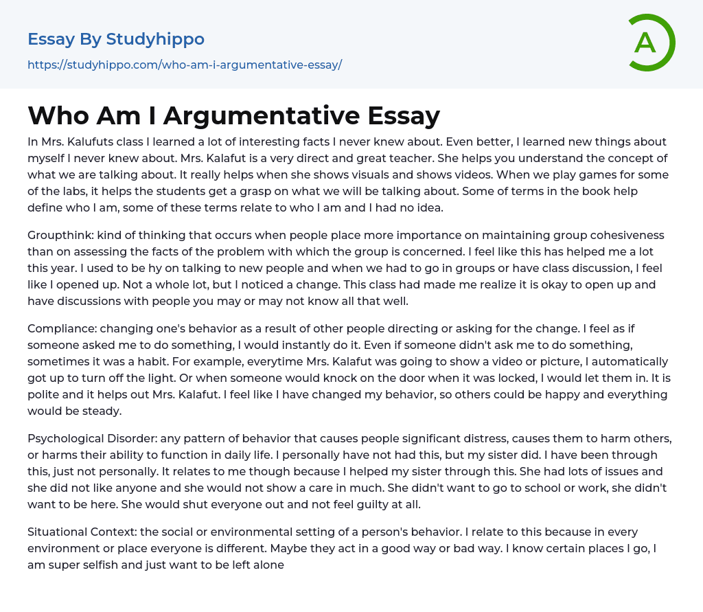 Who Am I Argumentative Essay 