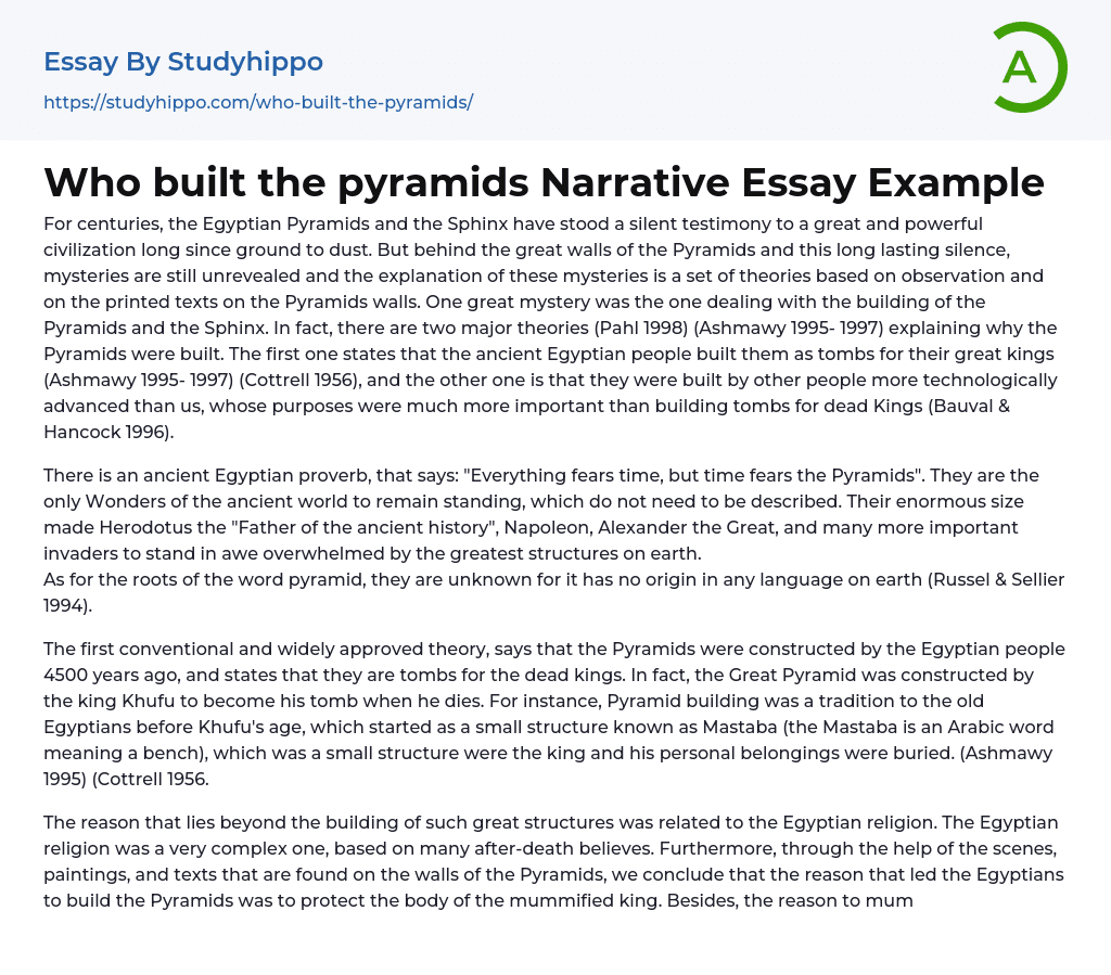 Who built the pyramids Narrative Essay Example