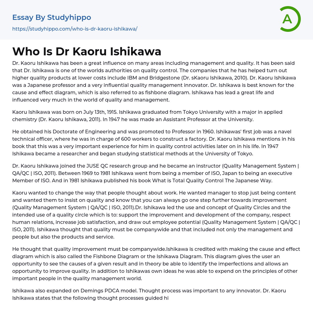 Who Is Dr Kaoru Ishikawa Essay Example
