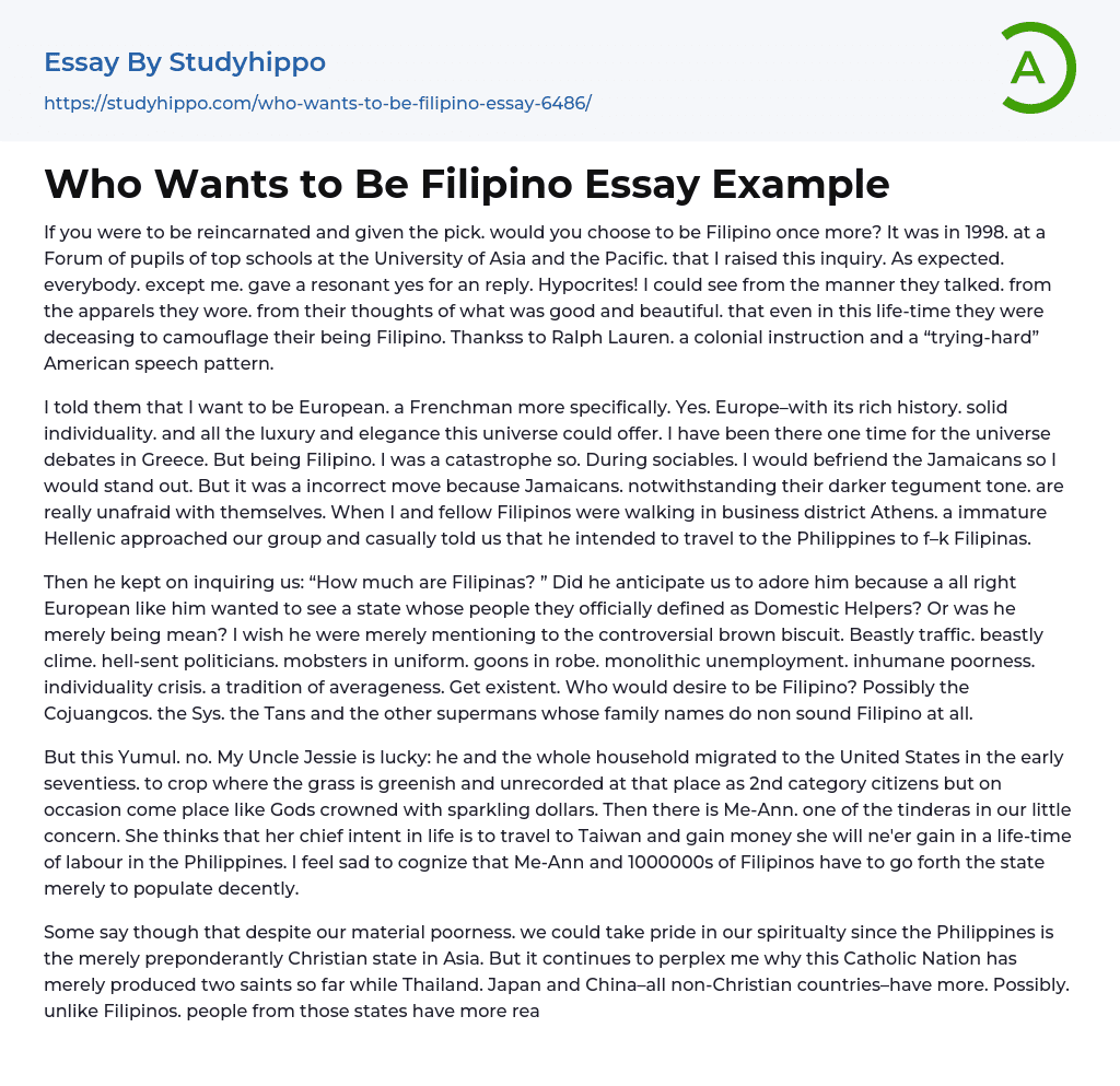 Who Wants to Be Filipino Essay Example