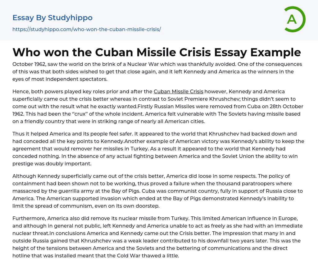 who won the cuban missile crisis essay