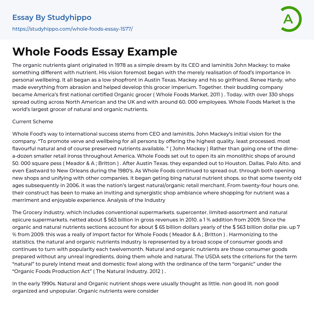 Whole Foods Essay Example