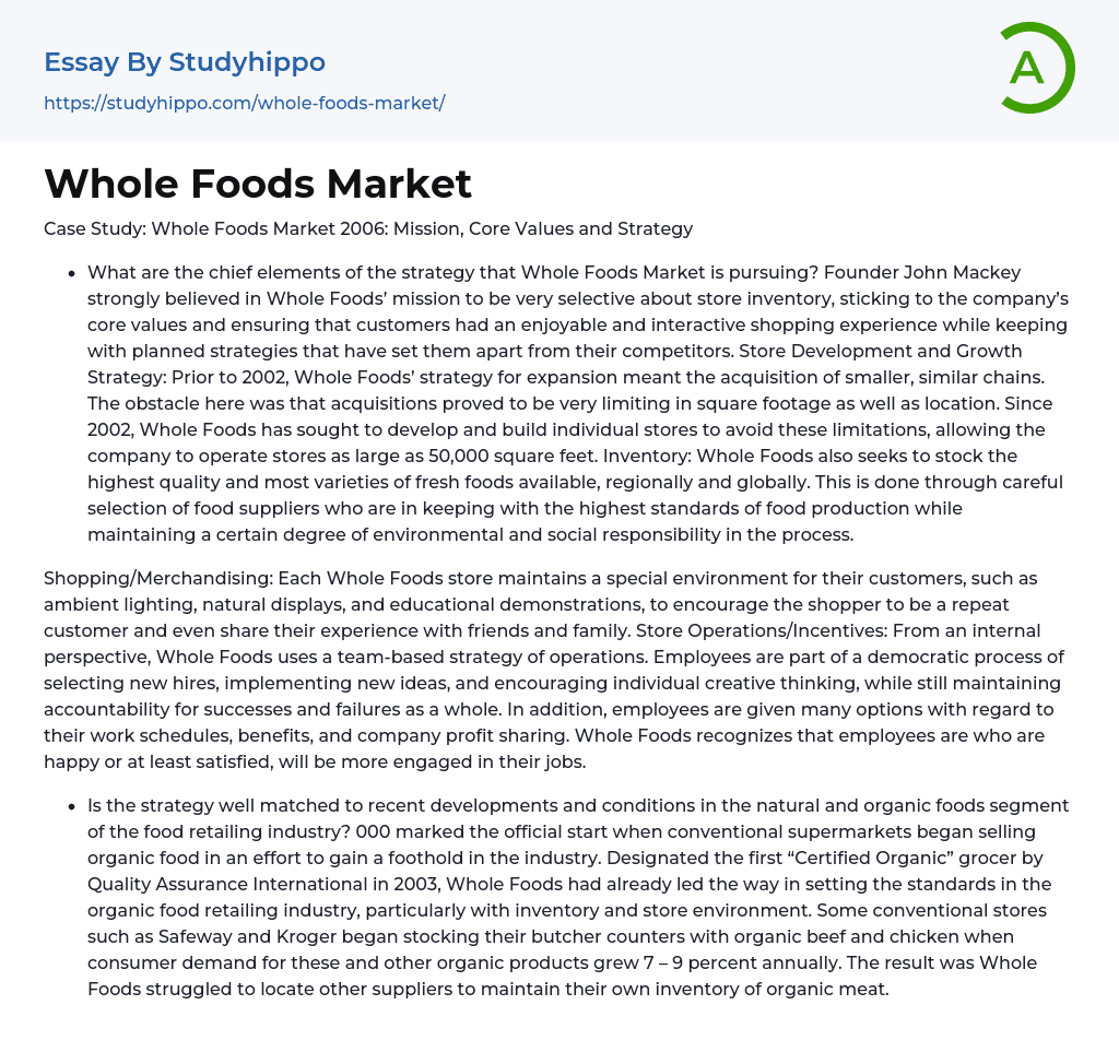 Whole Foods Market Essay Example