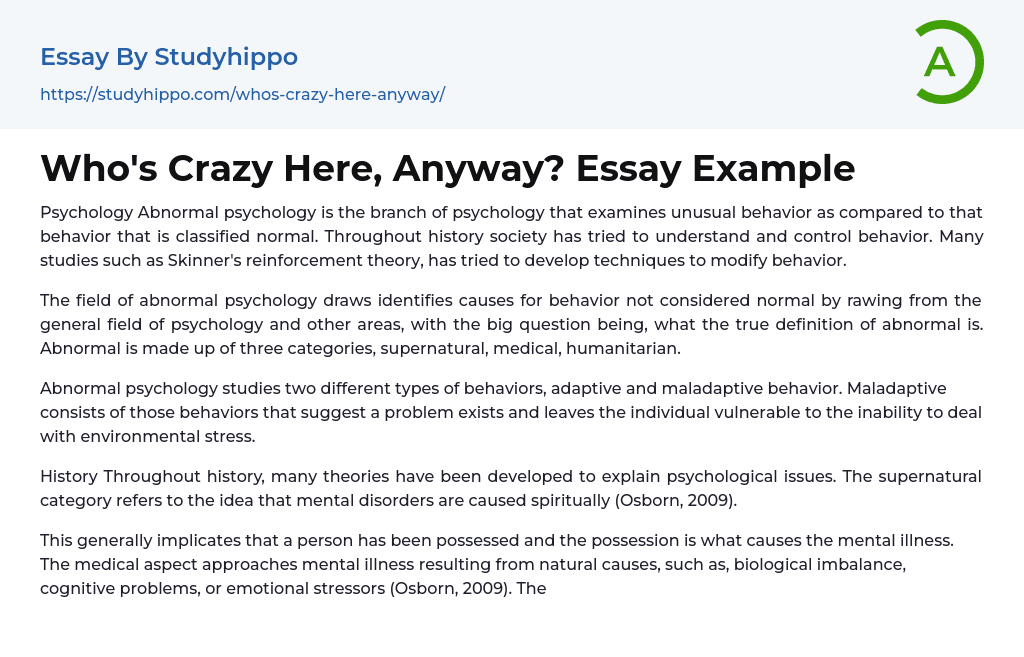 Who’s Crazy Here, Anyway? Essay Example