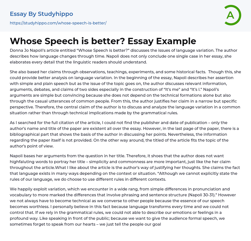 Whose Speech is better? Essay Example
