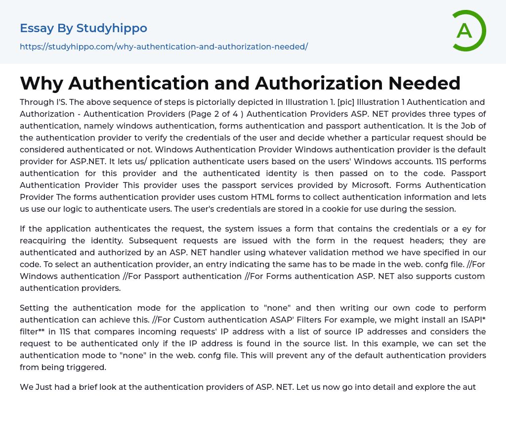 Why Authentication and Authorization Needed Essay Example