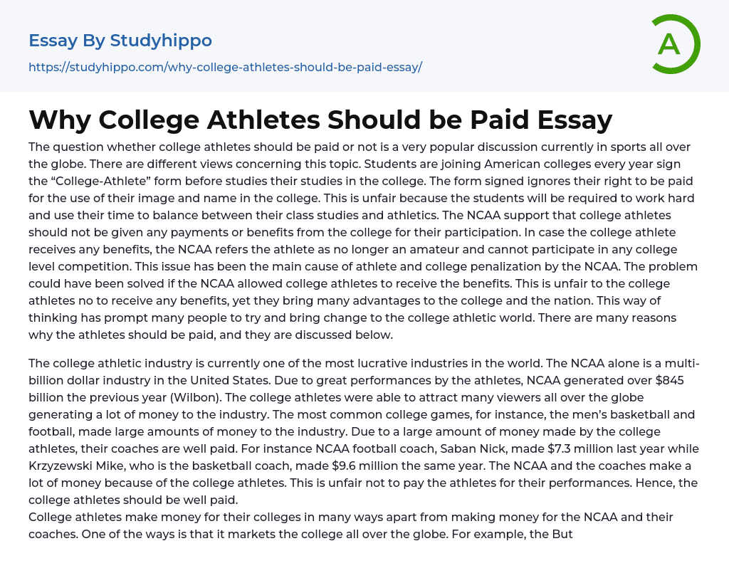 Why College Athletes Should be Paid Essay