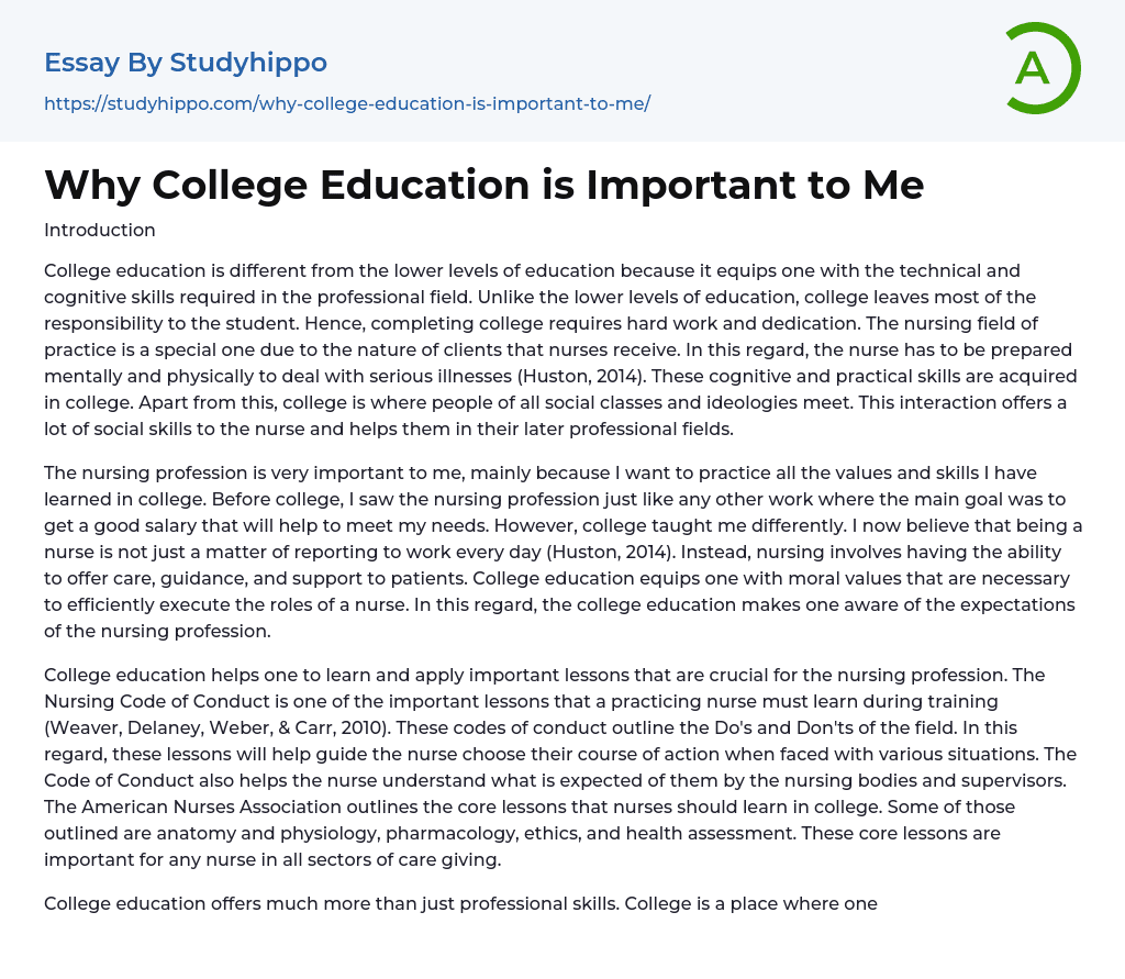 Why College Education is Important to Me Essay Example