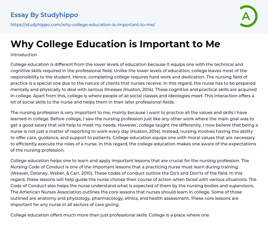 Why College Education Is Important To Me Essay Example StudyHippo