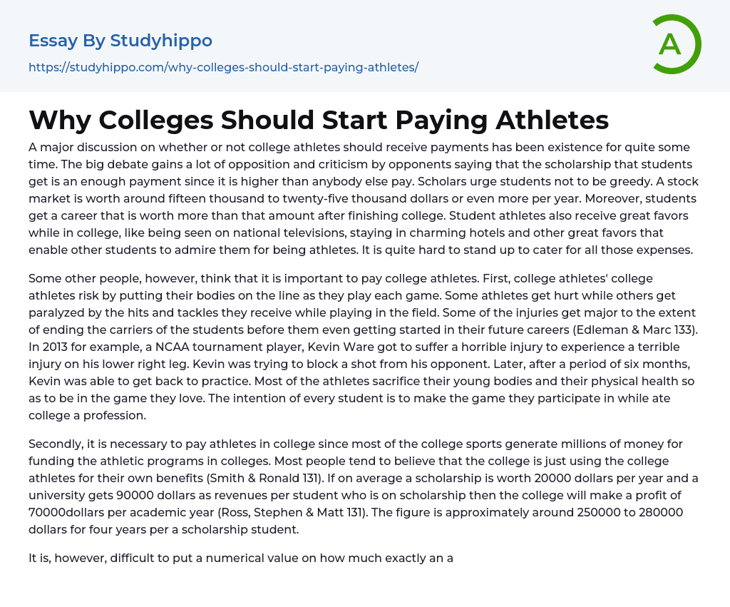 Why Colleges Should Start Paying Athletes Essay Example
