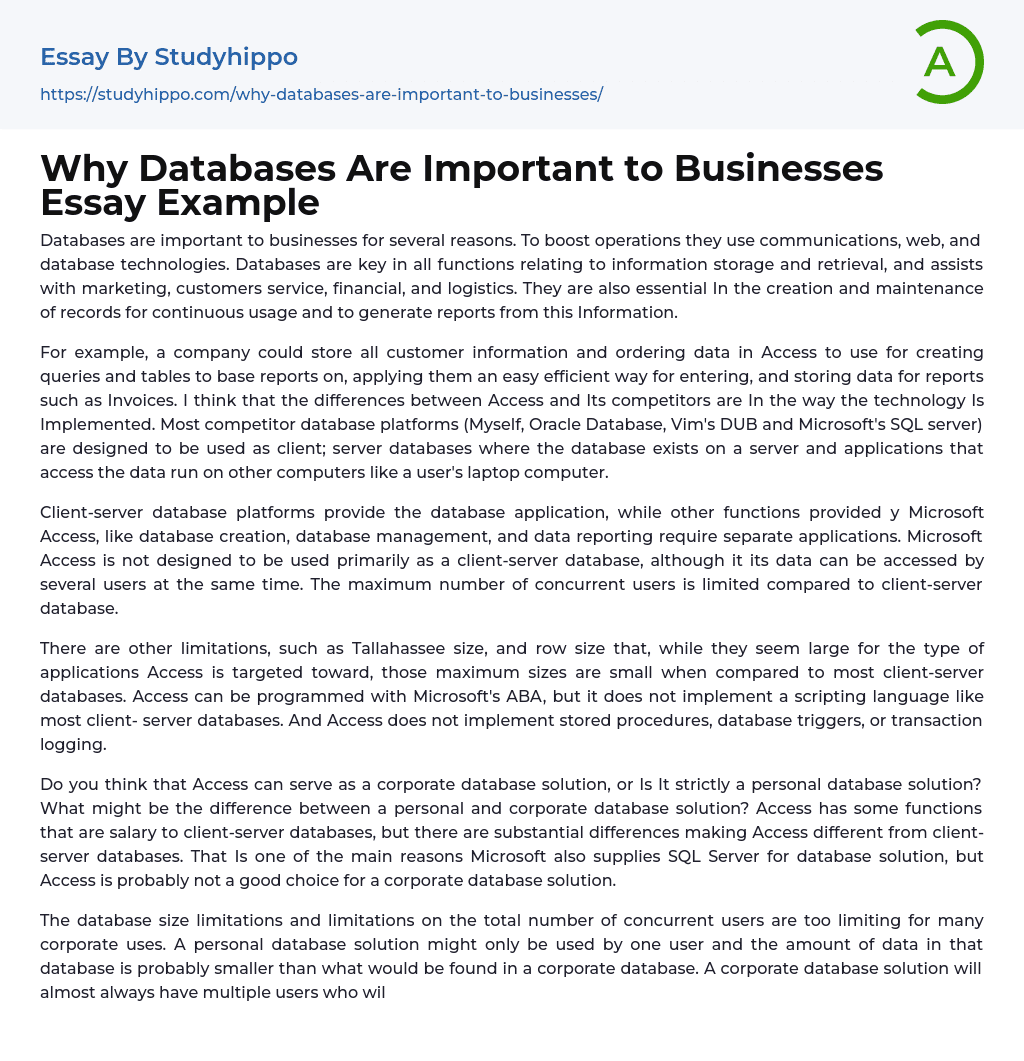  Why Databases Are Important To Businesses Essay Example StudyHippo