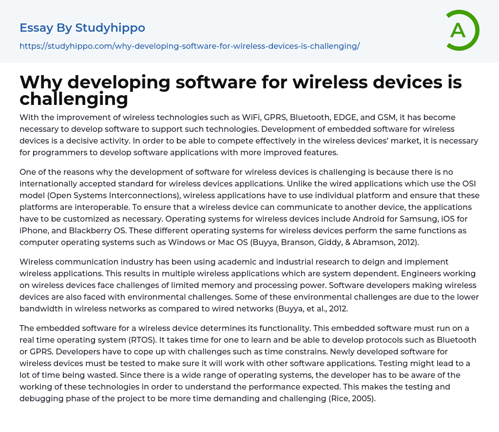 Why developing software for wireless devices is challenging Essay Example
