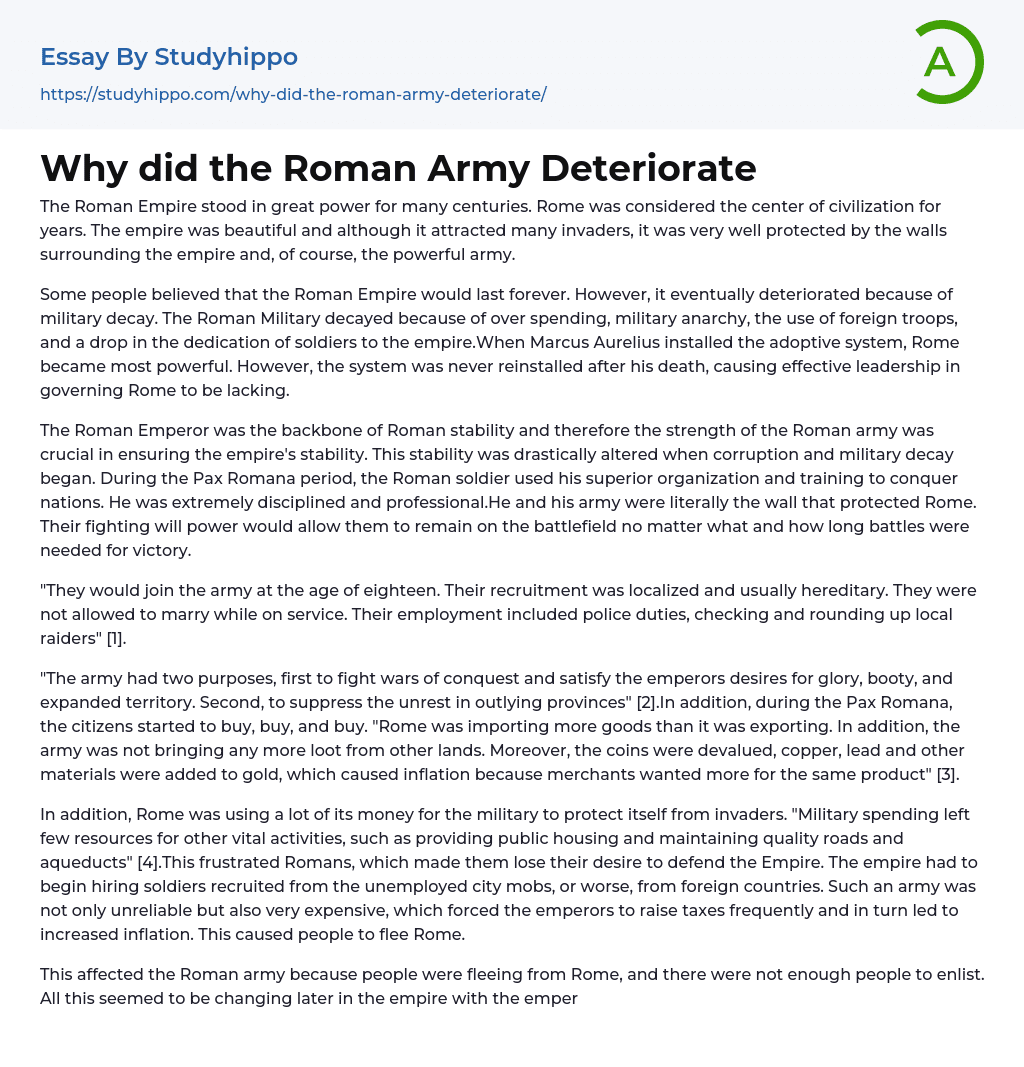 Why did the Roman Army Deteriorate Essay Example