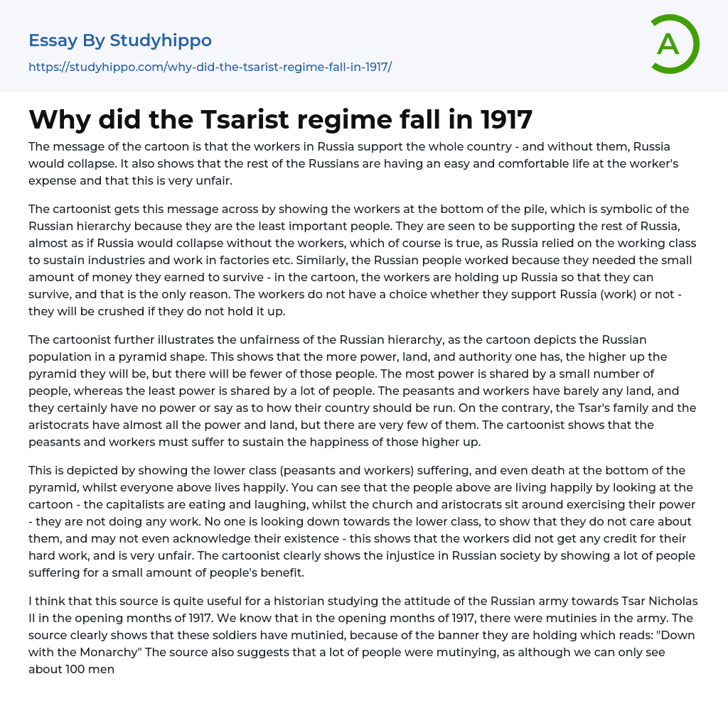 Why did the Tsarist regime fall in 1917 Essay Example