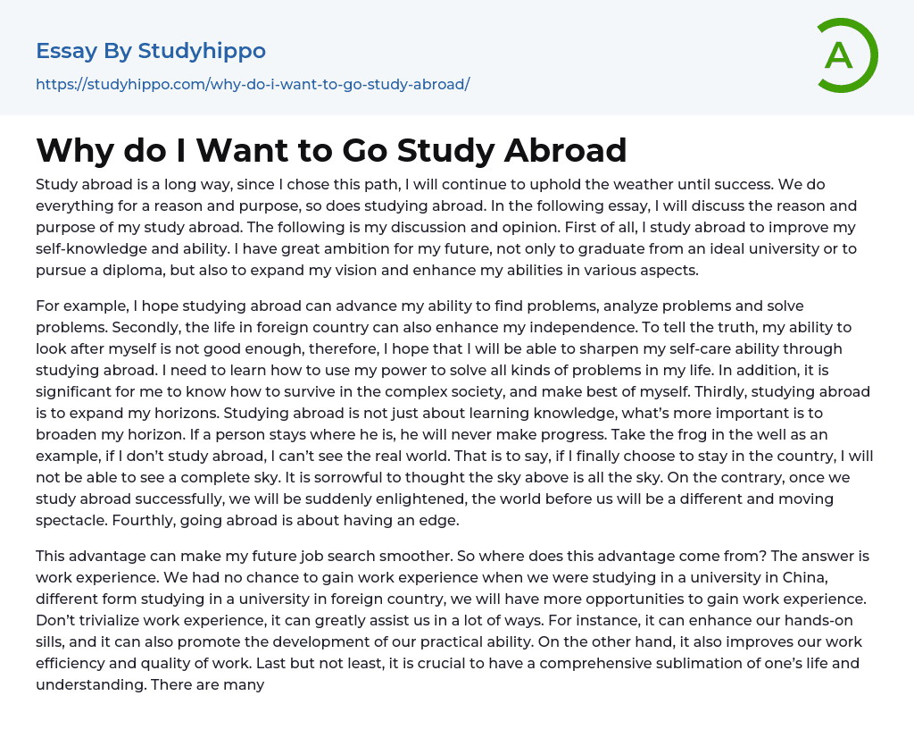 studying abroad essay 250 words