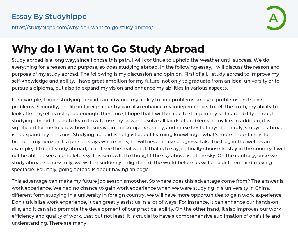 Why Do I Want To Go Study Abroad Essay Example StudyHippo