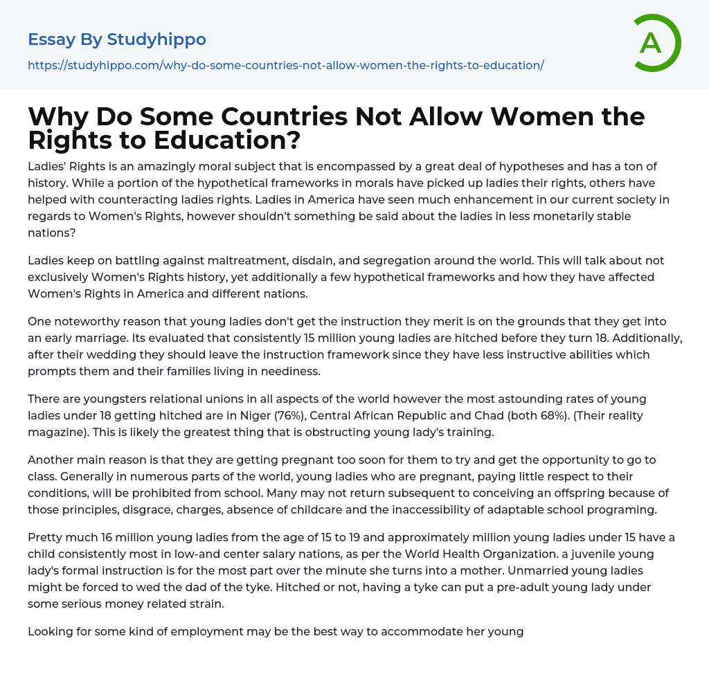 Why Do Some Countries Not Allow Women the Rights to Education? Essay Example