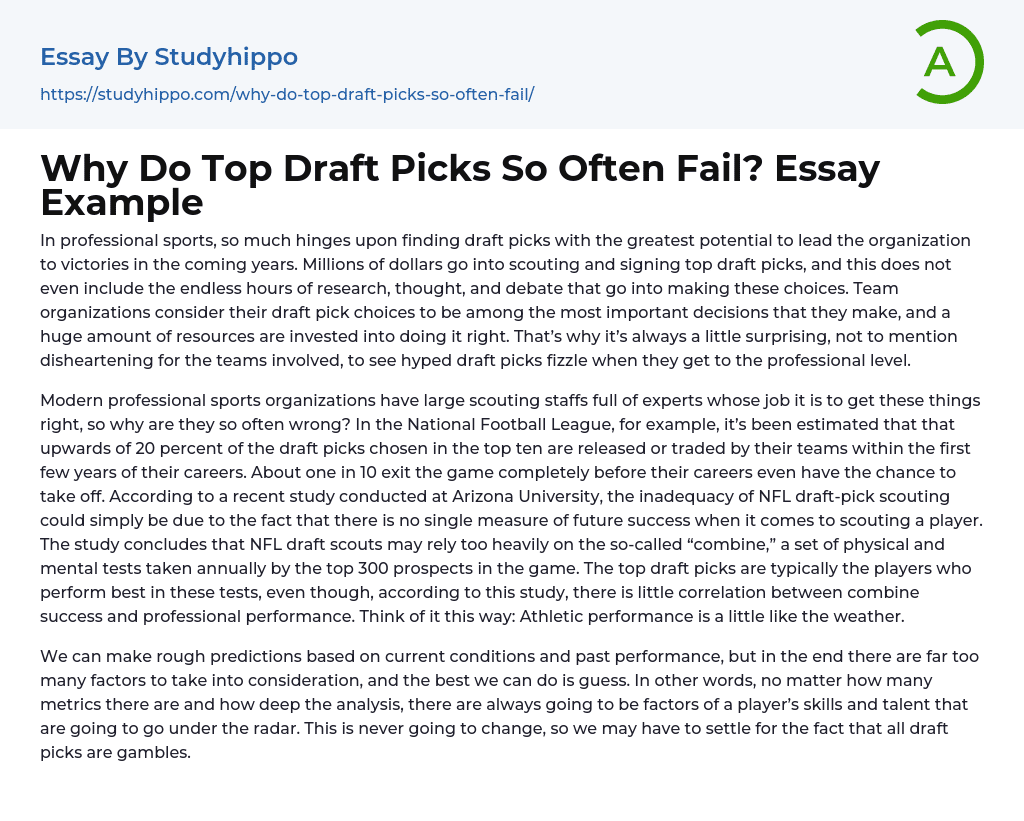 Why Do Top Draft Picks So Often Fail? Essay Example