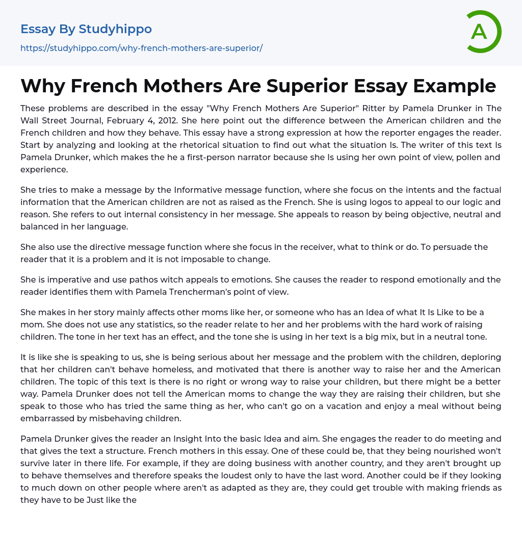 Why French Mothers Are Superior Essay Example