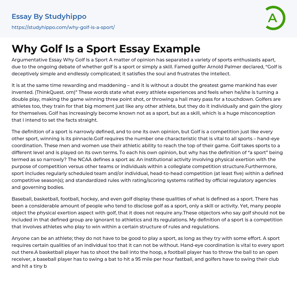 Why Golf Is a Sport Essay Example