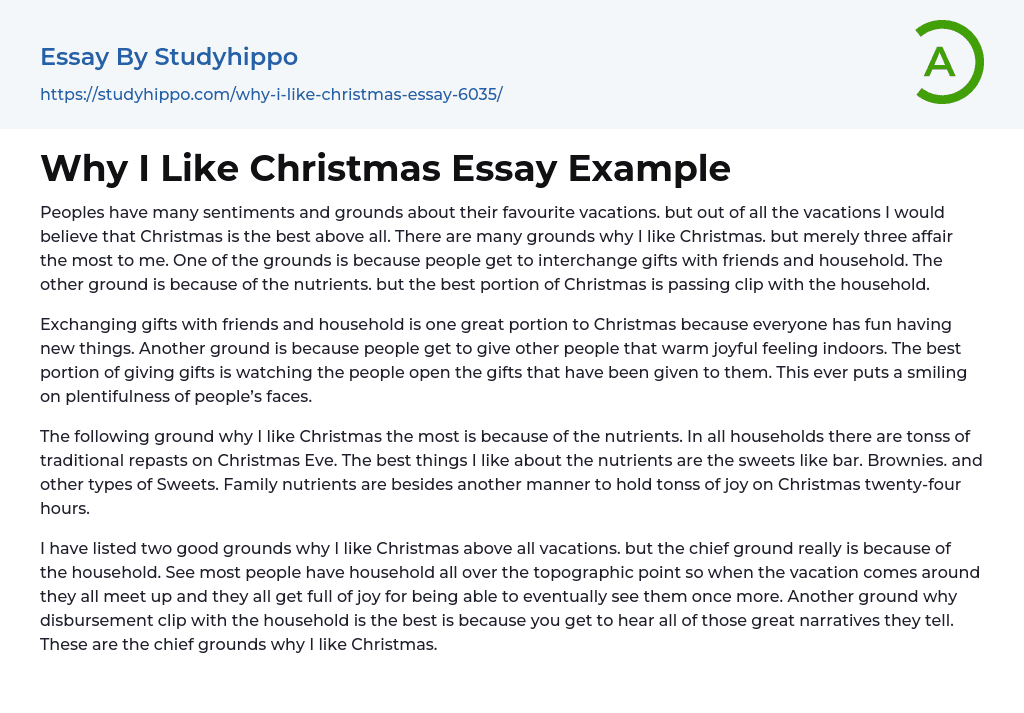 Why I Like Christmas Essay Example